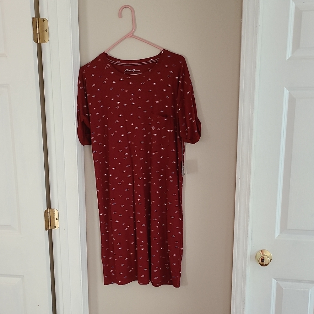 NWT: Eddie Bauer Red Patterned Midi Dress - Picture 4 of 6